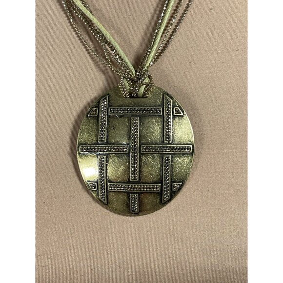 Gold Tone Necklace Tribal Medallion Pendant Multi Strand - Picture 2 of 4